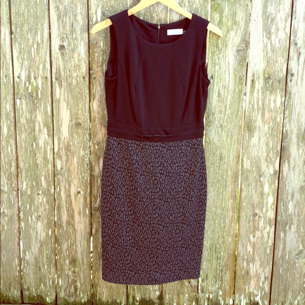 Calvin Klein Black Leopard Print mid-calf Dress